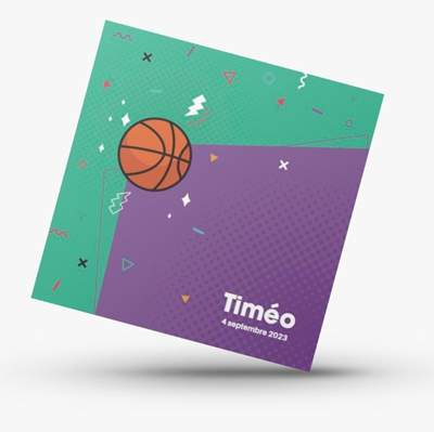 Faire-part de naissance Basket Ball Purple
