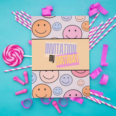 Invitation anniversaire Smile - Pink version