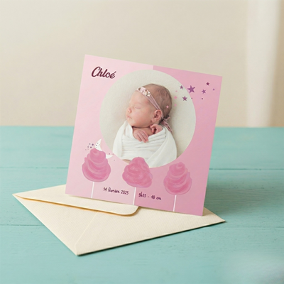 Faire-part de naissance Barbe à papa